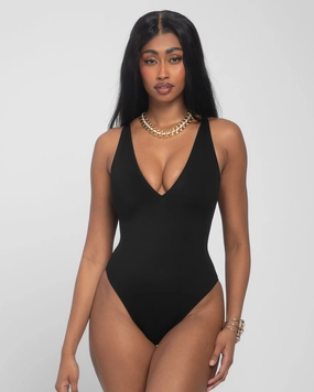 Brazilian Plungey - Black shaping swimwear for women, tummy control sculpting swimsuits