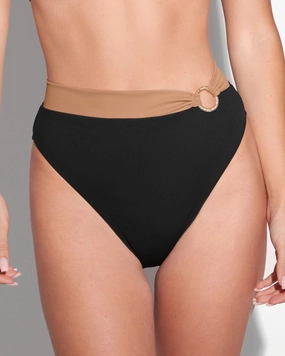 Brazilian Ring Kini Bottom - Black/Tawny shaping swimwear for women, tummy control sculpting swimsuits