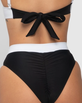 Brazilian Ruched Back Kini Bottom - Black/White shaping swimwear for women, tummy control sculpting swimsuits
