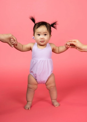 Bright Lilac | Baby Romper One-Piece girls full coverage swimwear, kids swimwear for pool