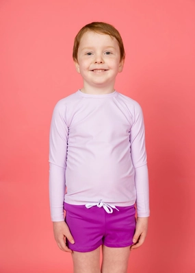 Bright Lilac | Mini Rashguard Top (Unisex) girls full coverage swimwear, kids swimwear for pool