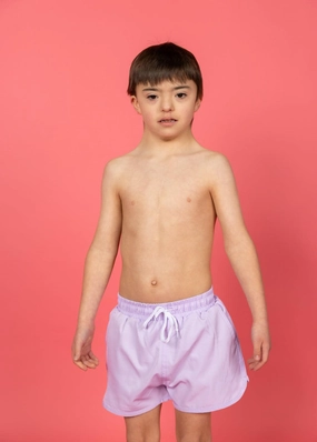 Bright Lilac | Mini Retro Shorties boys summer swimwear, boys rash guard swim sets