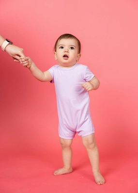 Bright Lilac | Mini Shorties Rashguard (Unisex) girls full coverage swimwear, kids swimwear for pool