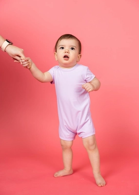 Bright Lilac | Mini Shorties Rashguard (Unisex) boys summer swimwear, boys rash guard swim sets