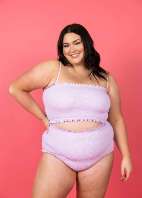 Bright Lilac | Smocked Bottoms elastic waistband swim bottoms, mix-and-match bikini bottoms