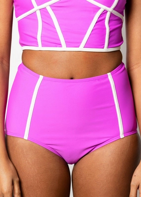 Brilliant Violet | Lined Up Bottoms elastic waistband swim bottoms, mix-and-match bikini bottoms