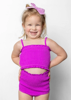 Brilliant Violet | Mini Bandeau Top girls full coverage swimwear, kids swimwear for pool