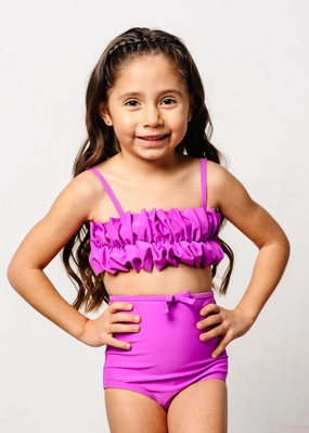 Brilliant Violet | Mini Bow Bottoms girls full coverage swimwear, kids swimwear for pool