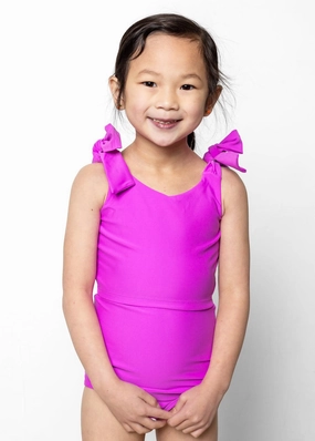 Brilliant Violet | Mini High-Waisted Bottoms girls full coverage swimwear, kids swimwear for pool