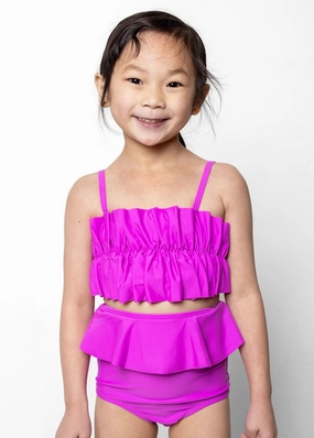 Brilliant Violet | Mini Peplum Bottoms girls full coverage swimwear, kids swimwear for pool