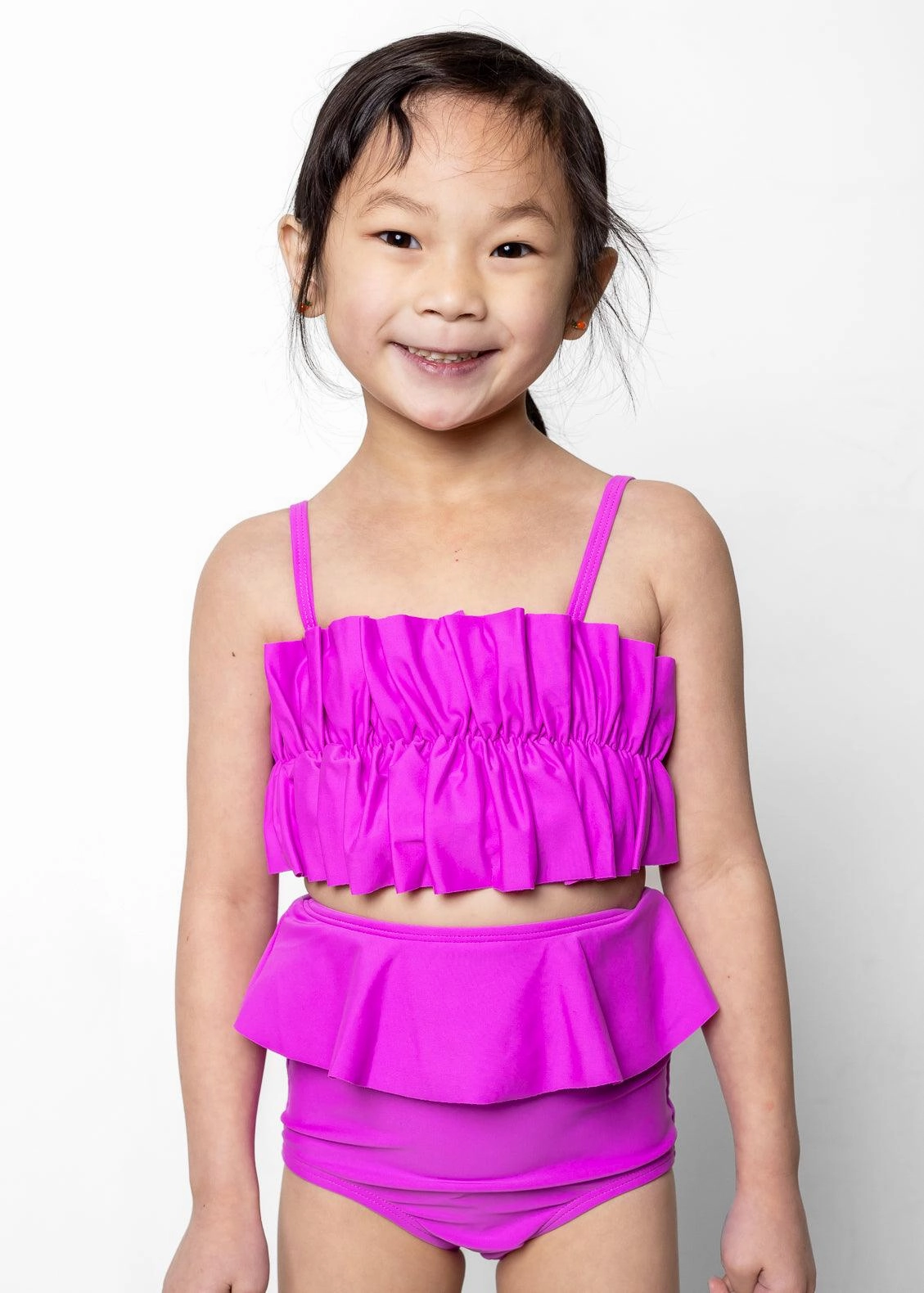 Brilliant Violet | Mini Peplum Bottoms girls full coverage swimwear, kids swimwear for pool