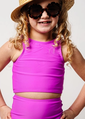 Brilliant Violet | Mini Racer Back Top girls full coverage swimwear, kids swimwear for pool