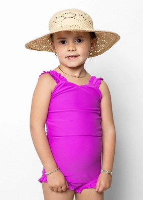 Brilliant Violet | Mini Ripple Top girls full coverage swimwear, kids swimwear for pool