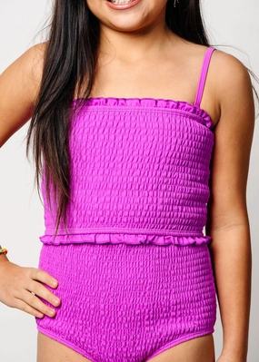 Brilliant Violet | Youth Bandeau Top girls full coverage swimwear, kids swimwear for pool