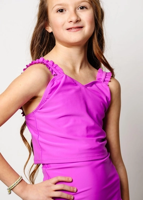 Brilliant Violet | Youth Ripple Top girls full coverage swimwear, kids swimwear for pool
