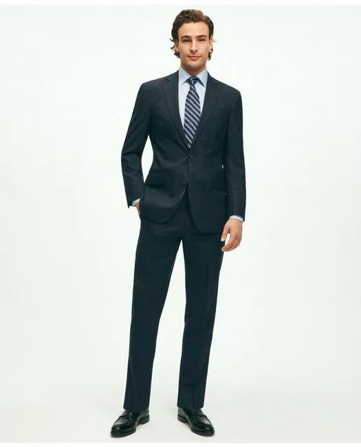 Brooks Brothers Men's Explorer Collection Regent Fit Merino Wool Windowpane Suit Jacket Navy Brooks Brothers