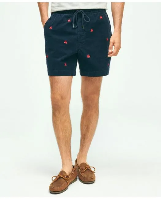 Brooks Brothers Men's Stretch Cotton Logo Embroidered Drawstring Friday Corduroy Shorts Pants Dark Blue Brooks Brothers