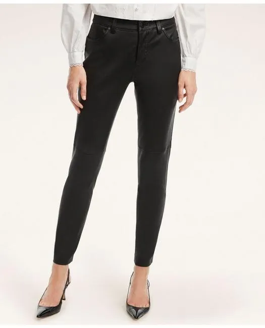 Brooks Brothers Women's Leather 5-Pocket Mid-Rise Pants Black Brooks Brothers