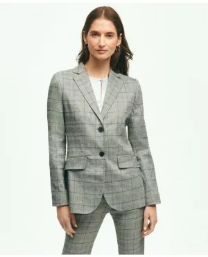 Brooks Brothers Women's Linen Blend Glen Plaid Jacket Light Grey Brooks Brothers