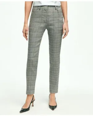 Brooks Brothers Women's Linen Blend Glen Plaid Pants Light Grey Brooks Brothers