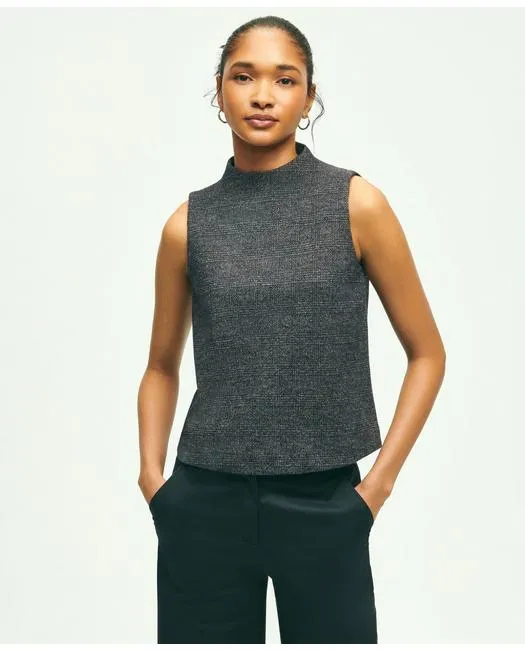 Brooks Brothers Women's Sleeveless Cotton Wool Blend Glenn Plaid Top Grey Brooks Brothers