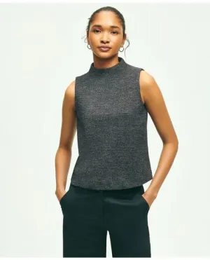 Brooks Brothers Women's Sleeveless Cotton Wool Blend Glenn Plaid Top Grey Brooks Brothers