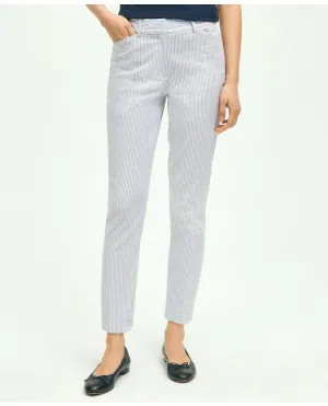 Brooks Brothers Women's Stretch Cotton Seersucker Cropped Pants Blue/Ivory Brooks Brothers