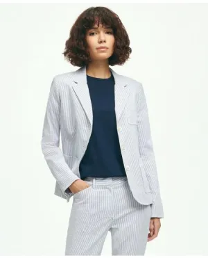 Brooks Brothers Women's Stretch Cotton Seersucker Jacket Blue/Ivory Brooks Brothers