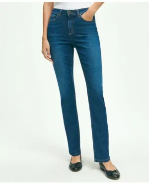 Brooks Brothers Women's Stretch Cotton Slim-Straight Denim Jeans Medium Denim Brooks Brothers