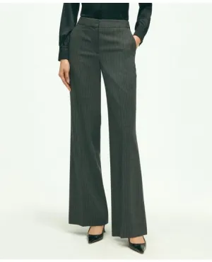 Brooks Brothers Women's Stretch Wool Pinstripe Wide Leg Trouser Grey Brooks Brothers