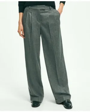 Brooks Brothers Women's Wool Wide-Leg Pleated Flannel Trousers Grey Brooks Brothers