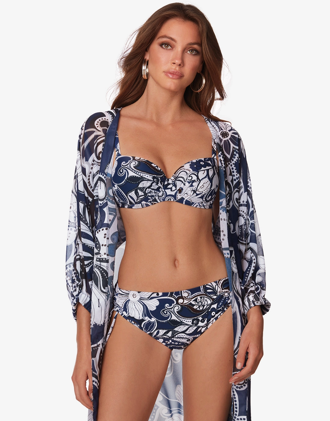 Cachemire Underwired Bikini Set - Blue and White full coverage swim tops, cute bikini tops