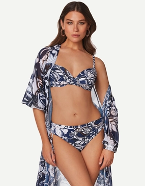 Cachemire Underwired Bikini Set - Blue and White Floral full coverage swim tops, cute bikini tops