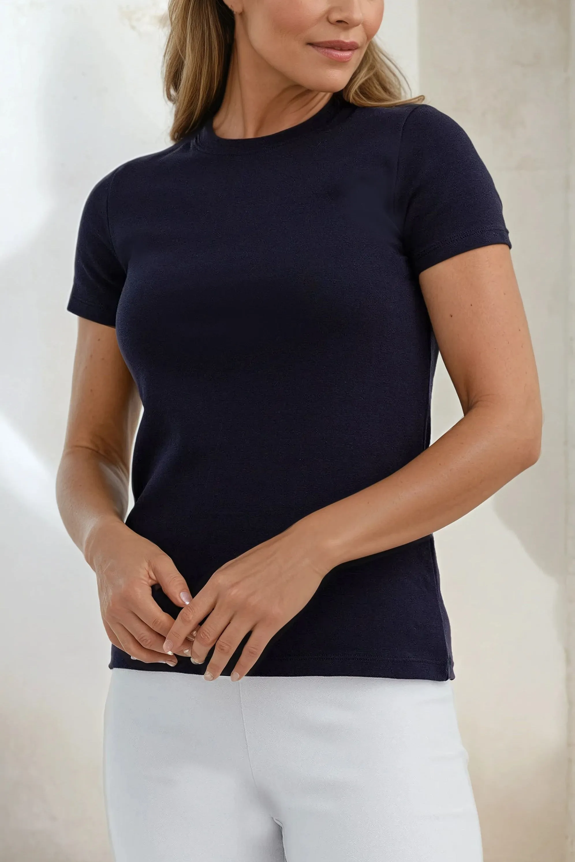 CAP SLEEVE CREW IN PIMA COTTON STRETCH