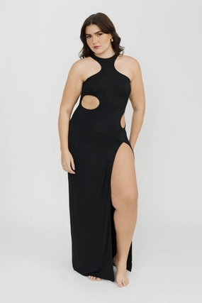 Capri Maxi Dress - Black soft fabric swimwear women, resort swimwear for ladies
