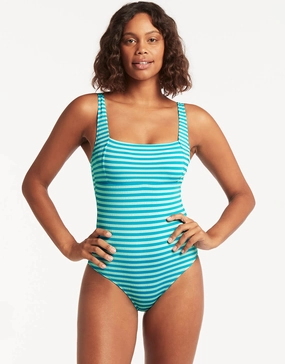 Capri Square Neck Swimsuit - Aqua tummy control swimwear women, slimming swimsuits