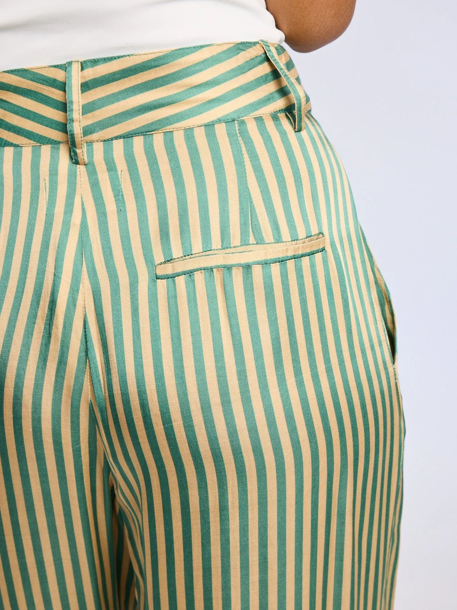 Cara Pant in Almond & Green Stripe