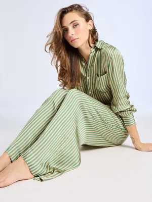 Cara Pant in Almond & Green Stripe