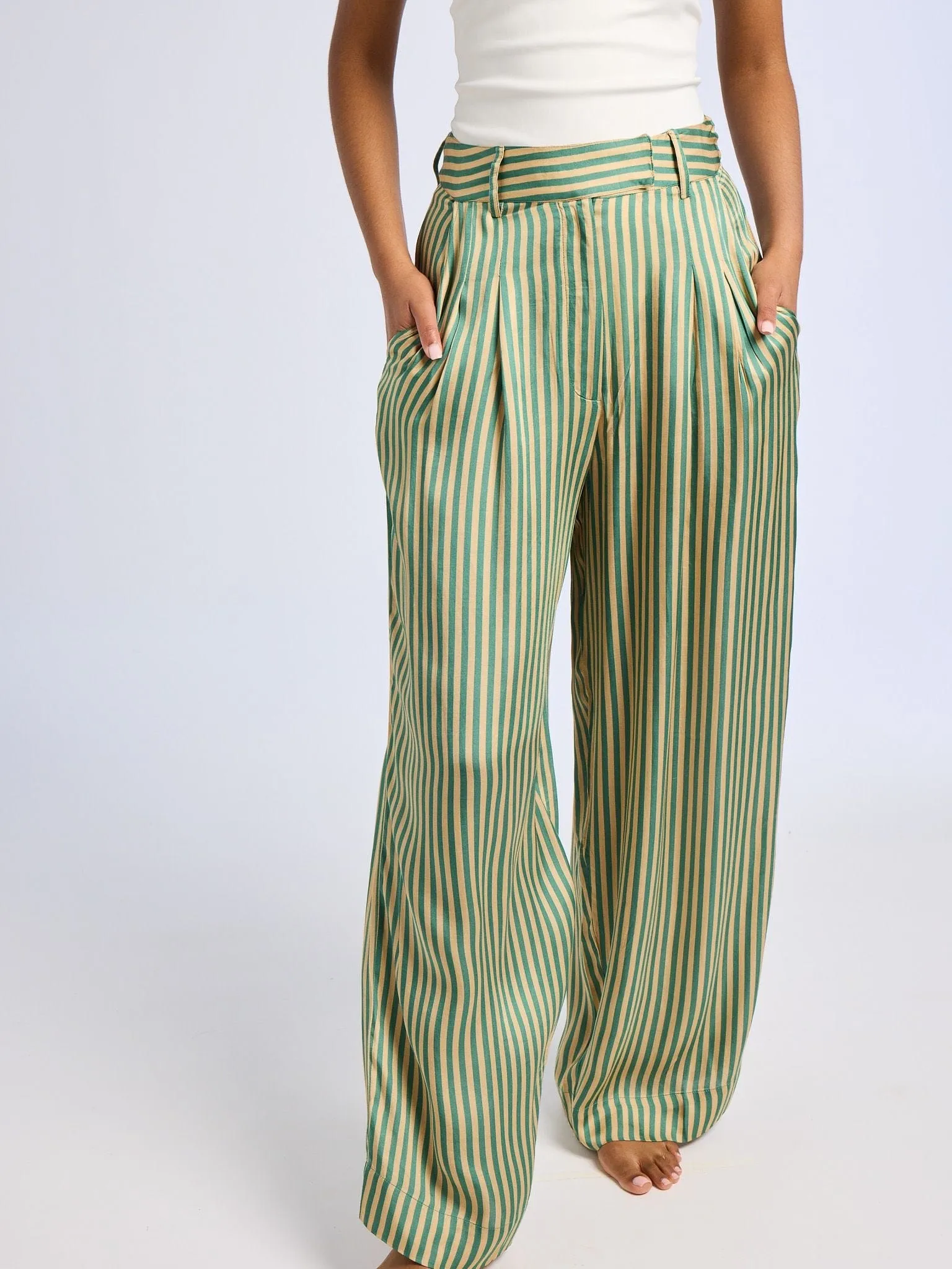 Cara Pant in Almond & Green Stripe