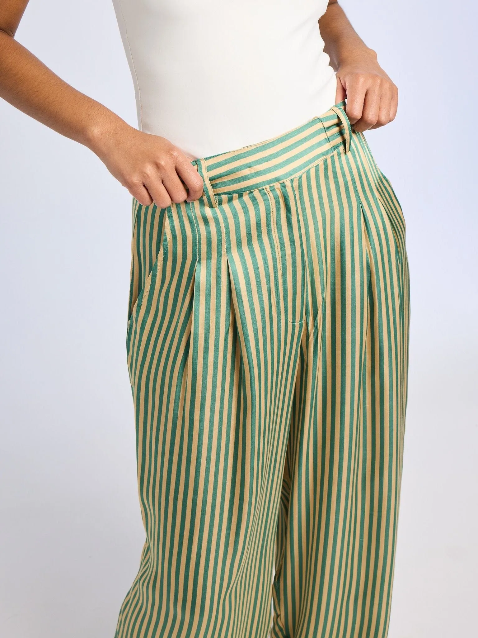 Cara Pant in Almond & Green Stripe