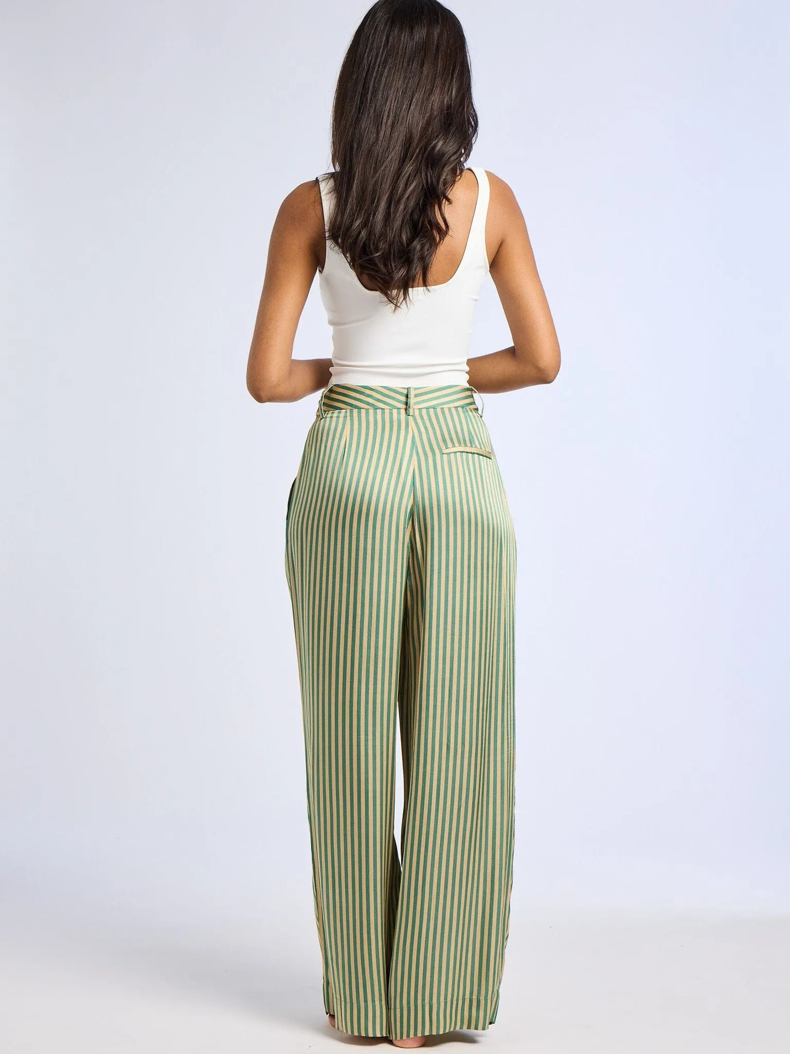 Cara Pant in Almond & Green Stripe