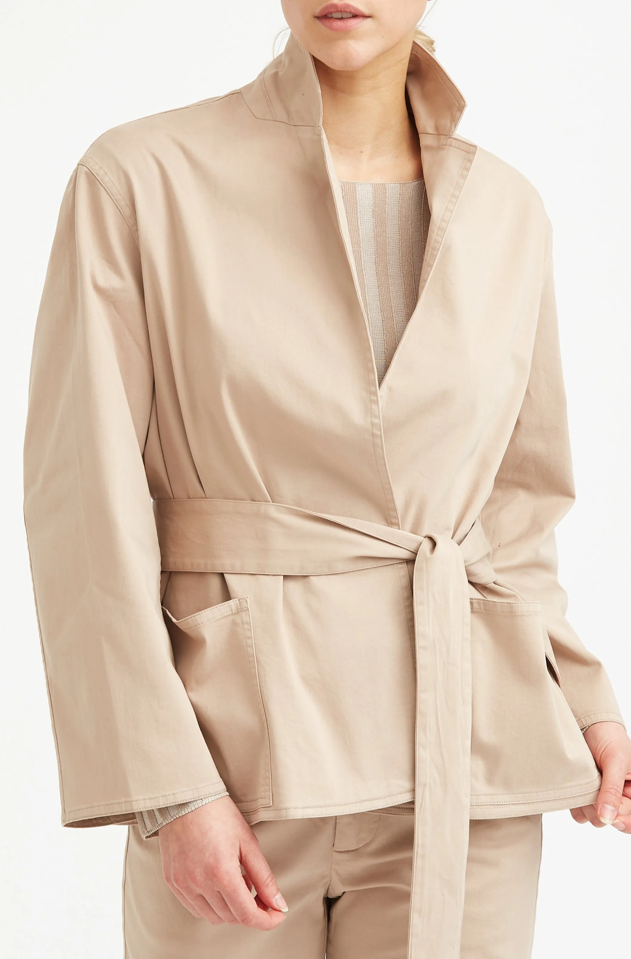 CARA PATCH POCKET JACKET IN ITALIAN BRUSHED COTTON SATEEN