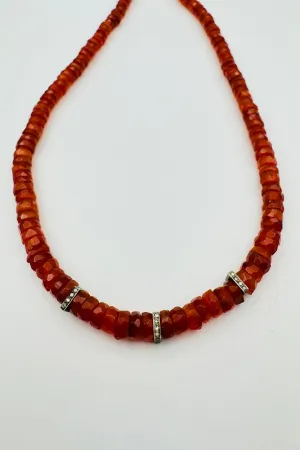 CARNELIAN HEISHI NECKLACE WITH 3 SQAURE DIAMOND SPACERS