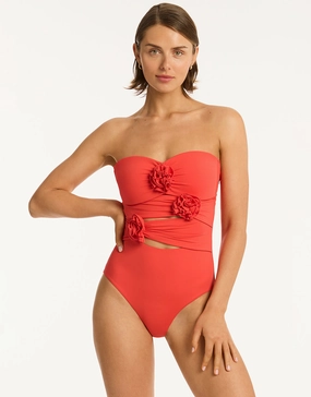 Casa Del Mar Flower Bandeau Swimsuit - Flame bandeau swimsuits for women, strapless swimwear tops
