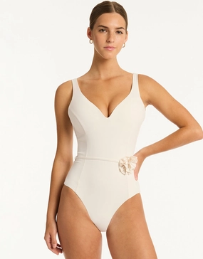 Casa Del Mar Plunge Swimsuit - Coconut womens resort swimwear, flattering one-piece swimsuits