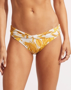 Castaway Twist Band Hipster Bikini Pant - Tuscan Sunset adjustable swim bottoms women, flattering bikini bottoms