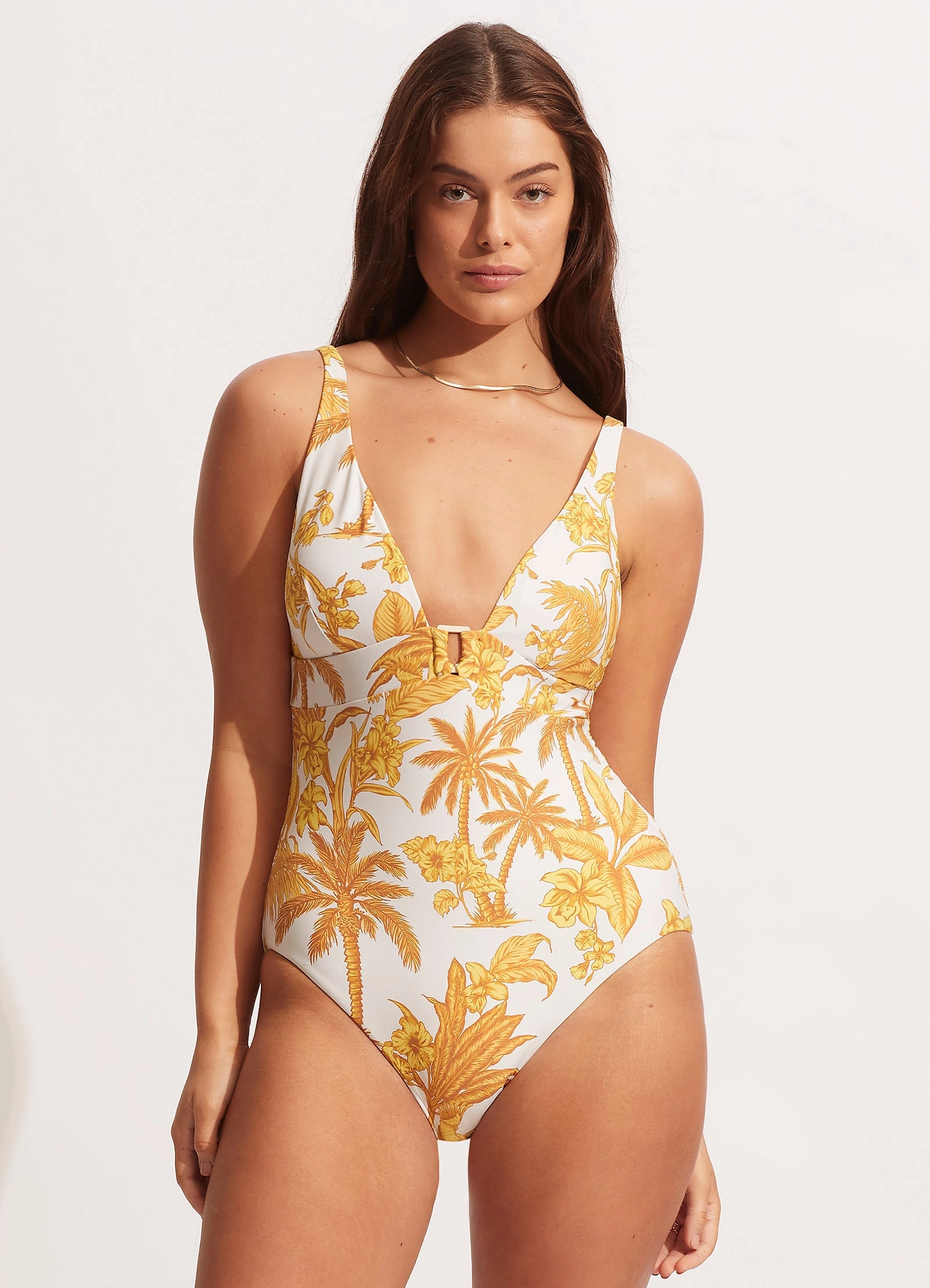 Castaway V Neck One piece - Tuscan Sunset slimming one piece swimsuits, fashionable one piece suits