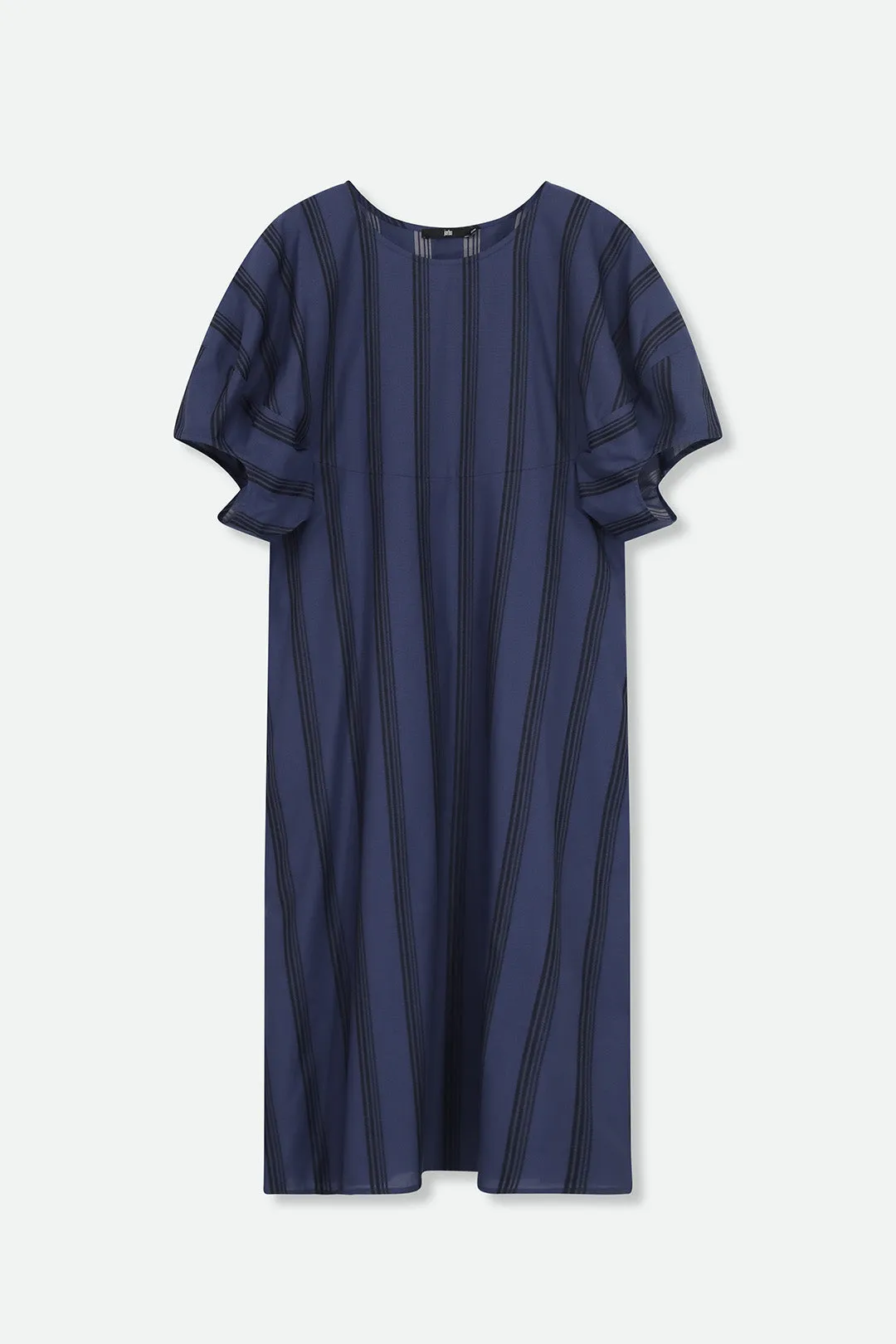 CERCHI SHORT SLEEVE DRESS IN 100% ITALIAN COTTON BLUE STRIPE