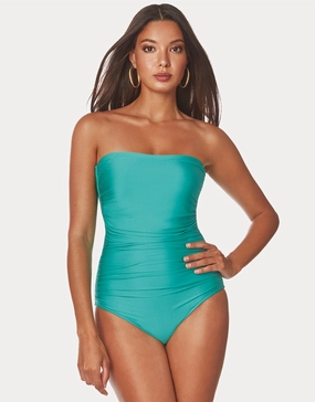 Ceylan Bandeau Swimsuit - Aqua bandeau swimsuits for women, strapless swimwear tops