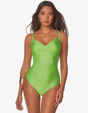 Ceylan Underwire Crossover Swimsuit - Lime underwired swimsuits for women, supportive swimwear tops